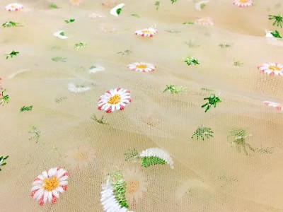 小雏菊网纱刺绣布料绣花蕾丝布 DIY
