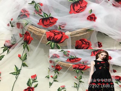 高档双边定位网纱蕾丝立体绣花刺绣