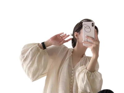 2024潮ins微透感飘带花苞袖V领衬衫