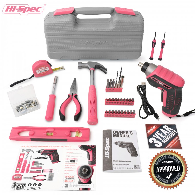 Hi-Spec 35件套4V USB电动螺丝刀工具套装家用礼品五金工具大全
