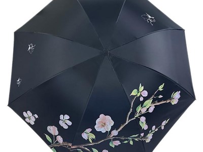 新款杏花折叠晴雨伞黑胶防晒遮阳伞