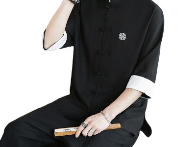 夏季中国风新款男士复古盘扣刺绣七