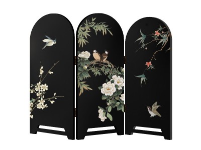 木质屏风摆画中古风花鸟装饰画美学