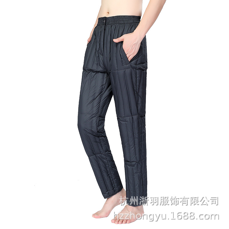 中羽冬季现货男式90%白鸭绒内胆裤直筒型纯色藏青休闲羽绒裤男裤