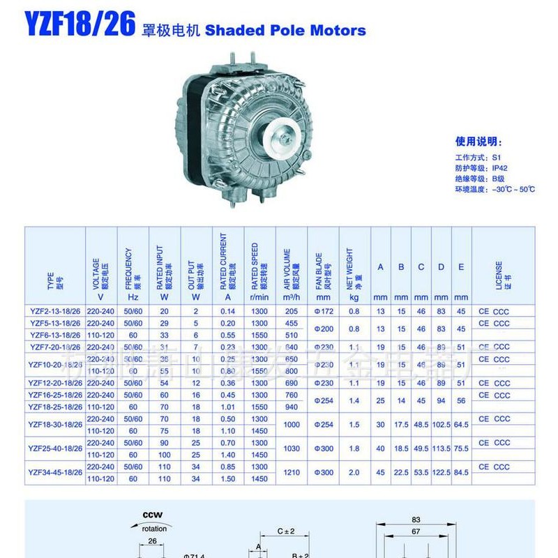 YZF6.5-20冰柜电机 风机 罩极异步电动机 冷柜电机 罩极电机