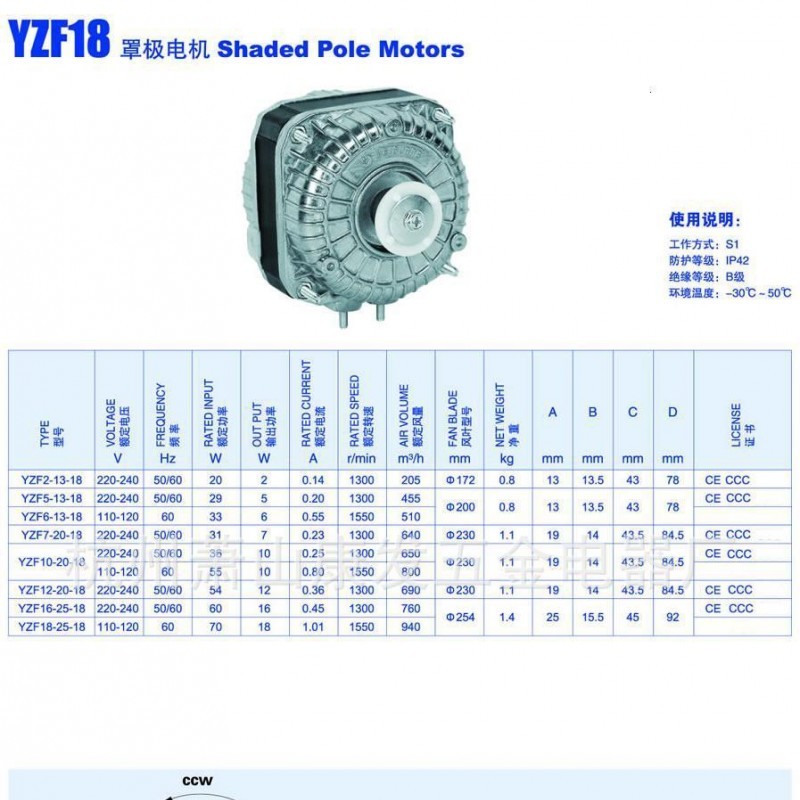 罩极异步电动机 YZF7-20冰柜电机 风机 冷柜电机 罩极电机