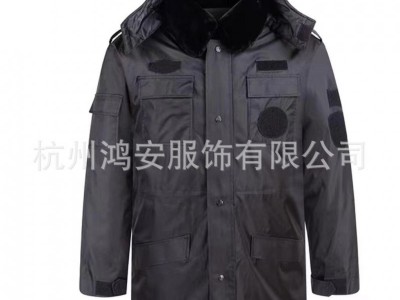 保安大衣黑色特勤棉服藏青保安网格