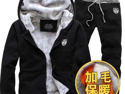 外贸秋冬新款 男士修身连帽卫衣套装