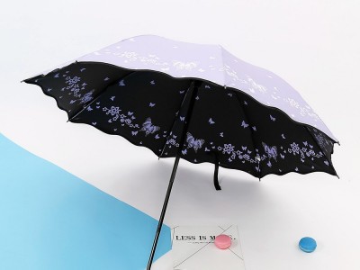 晴雨伞 包邮 荷叶边双面印花 黑胶晴