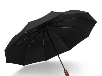 轻奢商务伞原木质手柄雨伞黑胶防晒