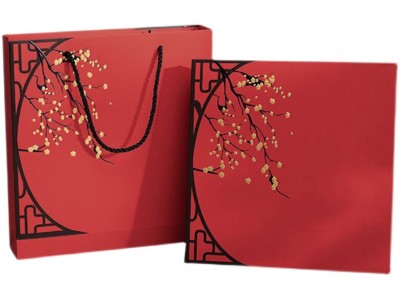 高档中国风良辰梅景红色正方形礼品