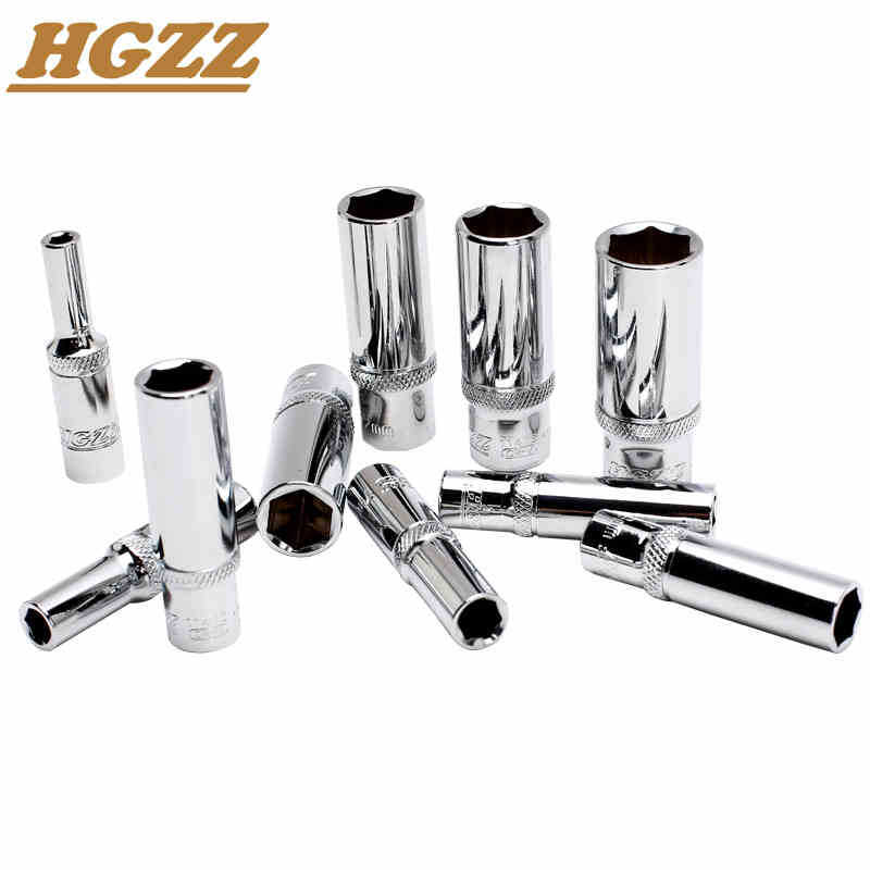 HGZZ棘轮快速套筒头六角长套4-14小飞汽修工具头1/4扳手6.3长套筒
