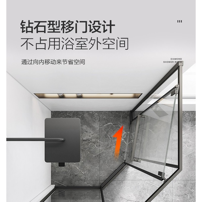 钻石型移门淋浴房卫生间隔断玻璃门浴室干湿分离浴屏洗澡间推拉门