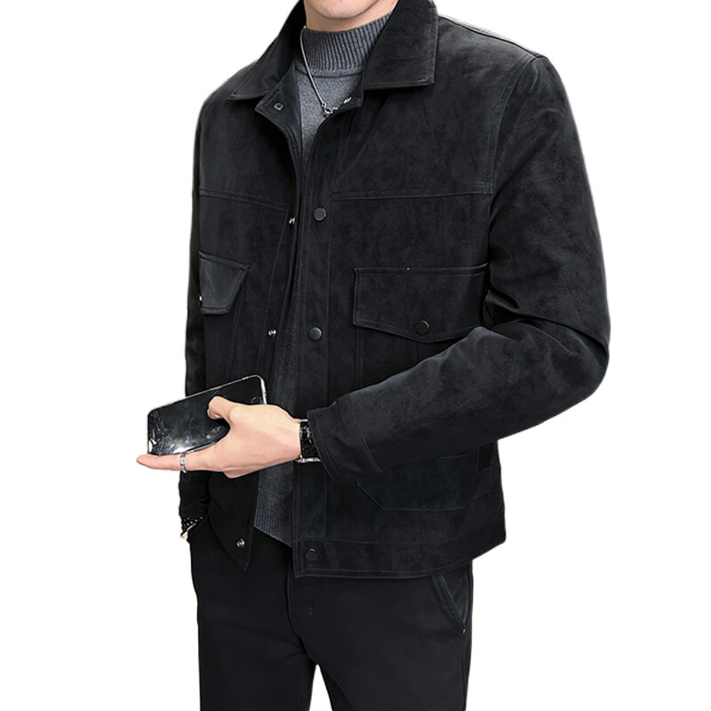 2024冬季新款男装时尚潮流麂皮羽绒服男士大码白鸭绒羽绒夹克外套