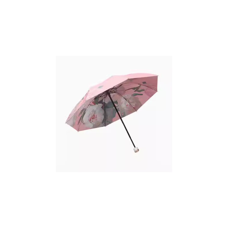 一件代发双面三折新款双层黑胶遮阳伞晴雨两用伞油画太阳伞手动伞