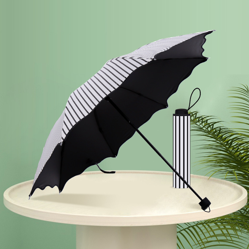 厂供条纹晴雨伞女折叠防晒晴雨两用遮阳伞韩国学生创意广告太阳伞