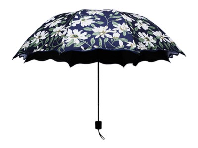 百合花晴雨二用 折叠太阳女士 黑胶
