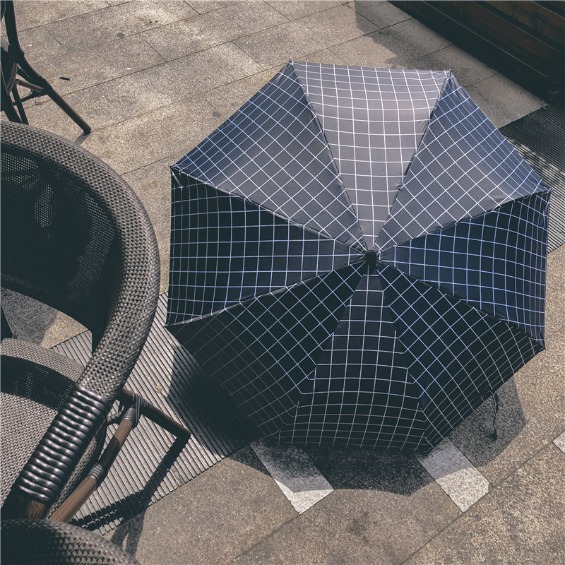 九合板金柄经典方格黑胶防晒雨伞学生森系太阳伞防紫外线遮阳伞