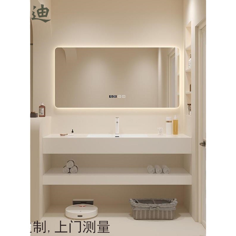 工程款简约岩板无缝拼接一体盆浴室柜组合卫生间洗漱台卫浴洗手台