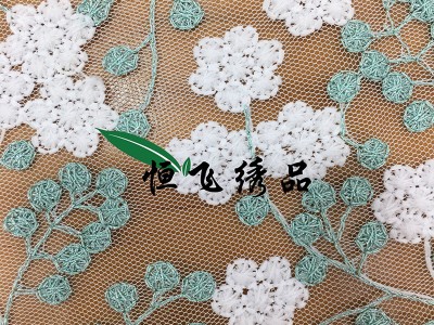 新款彩色花枝花朵木棉花刺绣蕾丝面