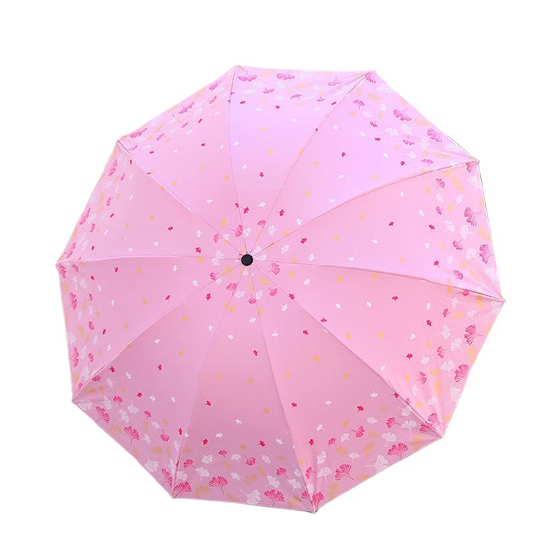 银杏防晒遮阳伞批发户外便携小巧清新晴雨伞三折叠手动黑胶两用伞