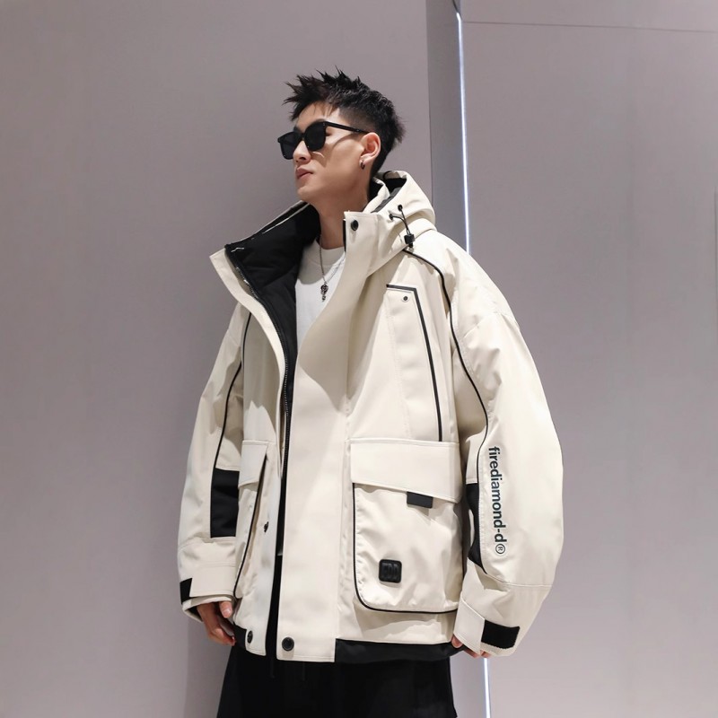 正品90白鸭绒工装连帽羽绒服男冬季2024新款宽松加厚冲锋衣外套潮