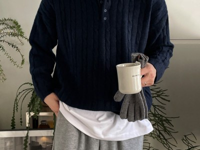 BJ亨利领麻花套头毛衣男冬季慵懒保