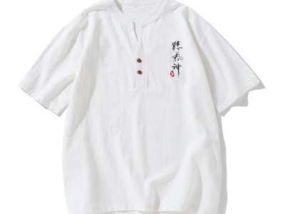 2024新款夏季中国风棉麻短袖男T恤文