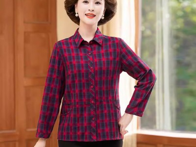 妈妈春秋装格子衬衫洋气宽松2024新