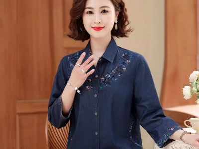 妈妈装衬衫2024新款春夏薄款七分袖