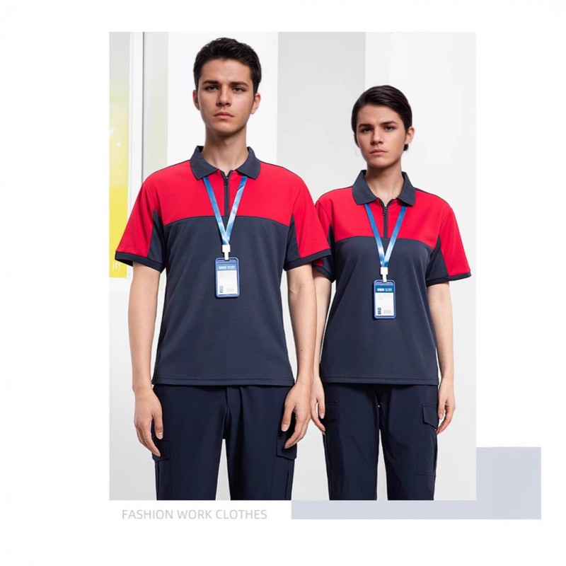 定制夏季透气速干拉链拼接POLO衫环卫保洁公司车间工作服印绣logo