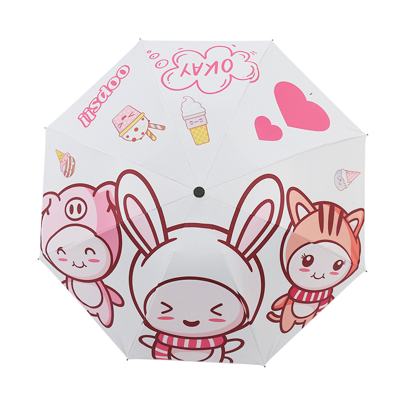 批发全自动三折晴雨伞卡通数码折叠伞黑胶儿童防晒遮阳太阳广告伞
