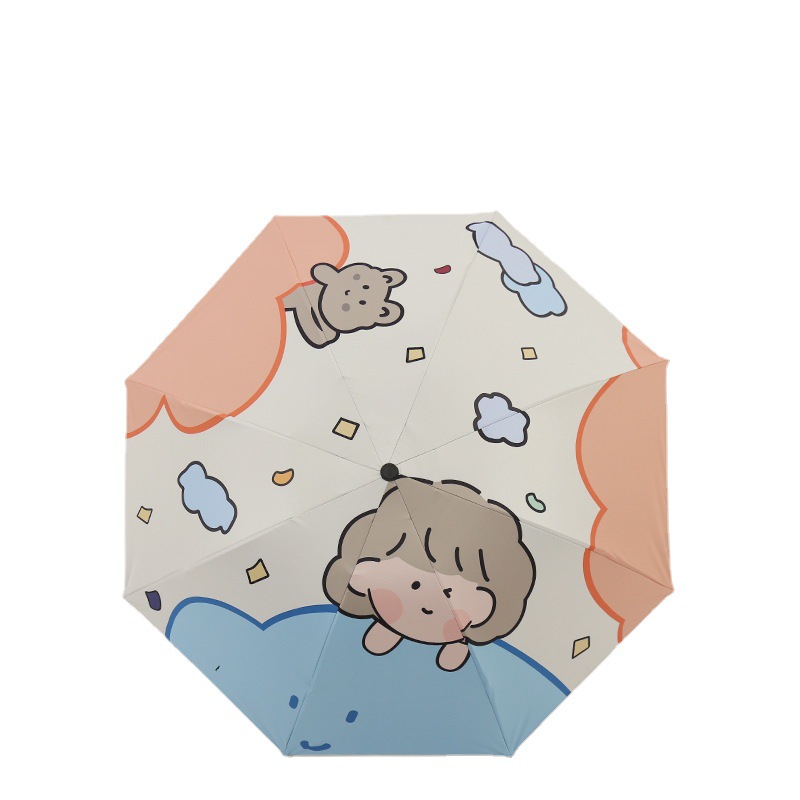 黑胶儿童防晒遮阳太阳广告伞批发全自动三折晴雨伞卡通数码折叠伞