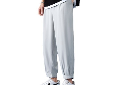 男士阔腿裤2021夏黑色九分裤中腰纯