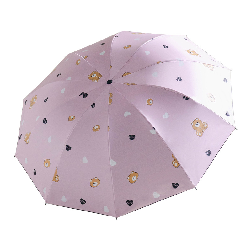 批发卡通熊黑胶伞三折可爱防风遮阳伞太阳伞晴雨两用雨伞礼品伞