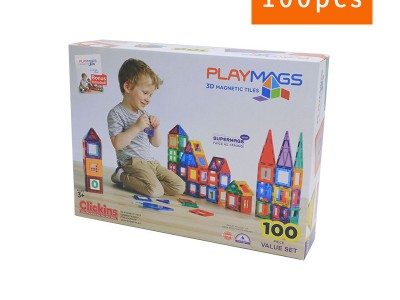 新款100片磁力彩窗片Playmags儿童益