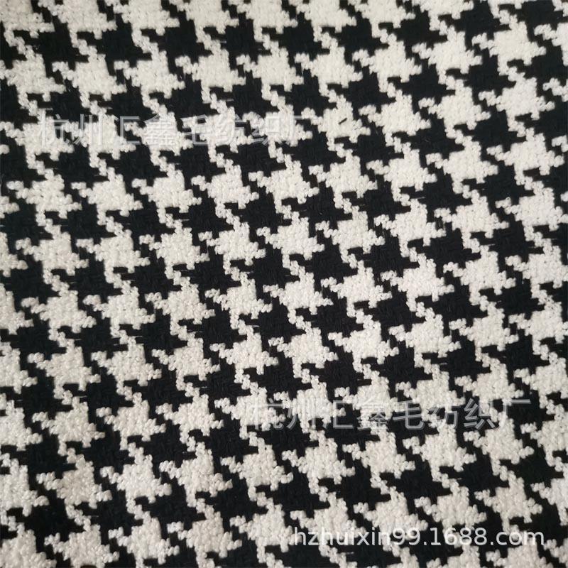 新款小香风绿色格子粗纺面料女装童装毛呢千鸟格粗花呢布料厂家