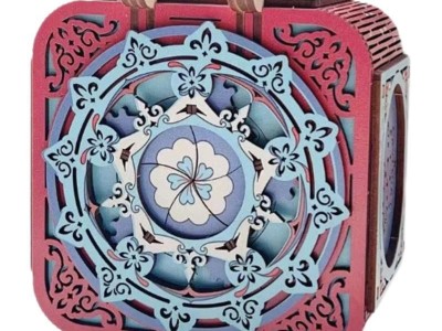 国潮复古旋转翻盖八音盒木质拼装表