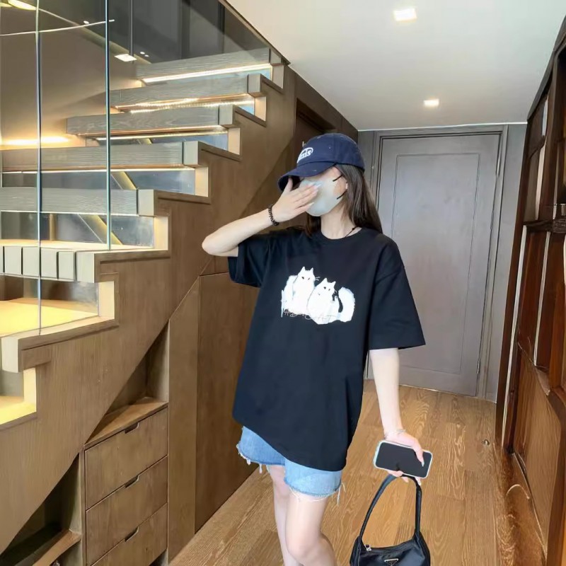 ader短袖T恤女2024春季新款潮牌女装宽松印花打底衫上衣