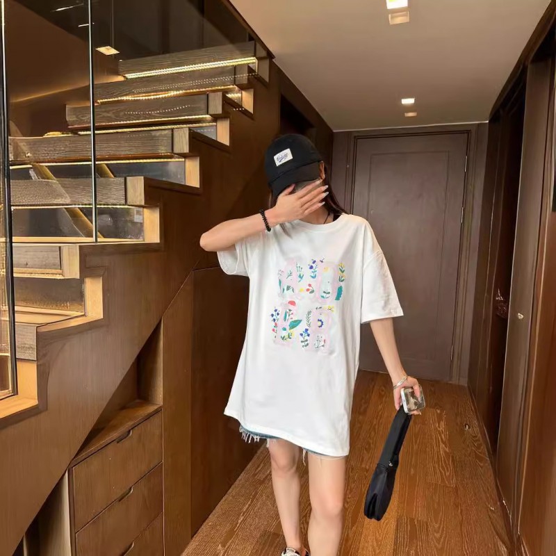 ader短袖T恤女2024春季新款衣服潮牌宽松光变印花女装打底衫上衣