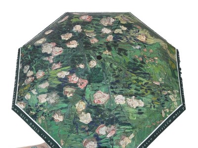 全自动油画晴雨伞折叠女黑胶防紫外