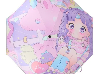 卡通便捷全自动防回弹儿童晴雨伞折