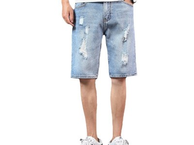 青年潮牌夏季纯色直筒牛仔短裤男士