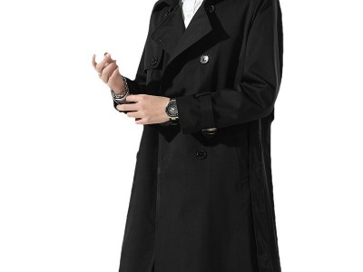 秋季新款纯色宽松大码中长款风衣男