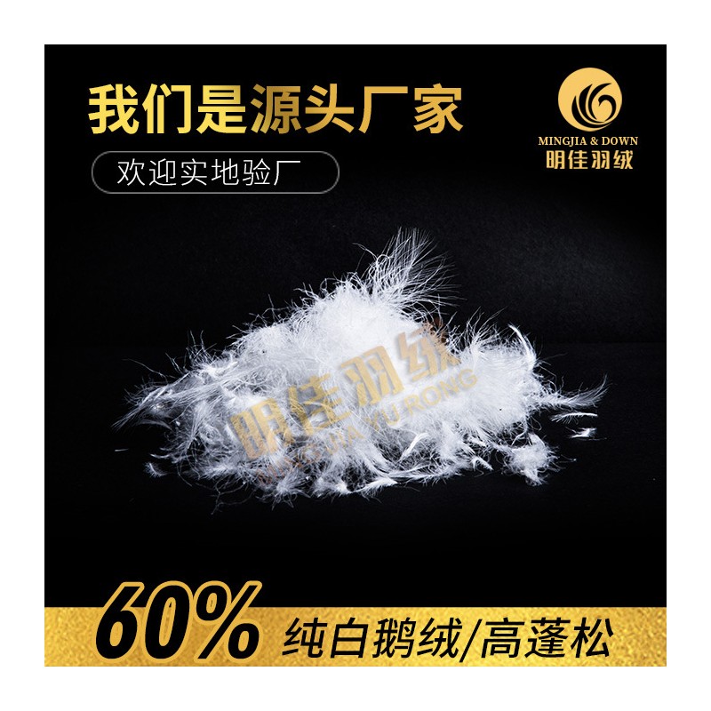厂家直销水洗60%白鹅绒高蓬松无异味新国标羽绒批发原料填充
