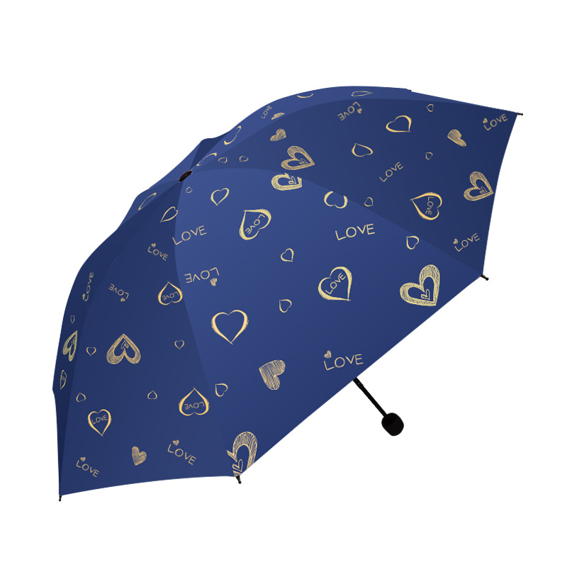 烫金爱心三折八骨手动伞迷你防晒黑胶遮阳太阳伞小巧晴雨伞批发