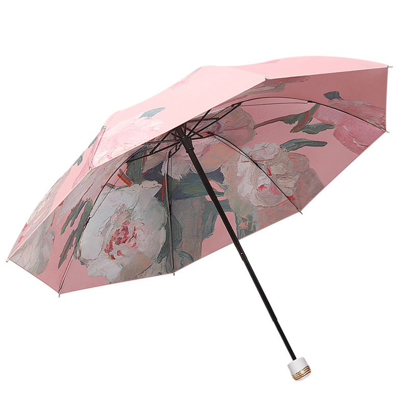 大黑胶防晒太阳伞便携防紫外线女手动折叠晴雨伞中国风印花遮阳伞