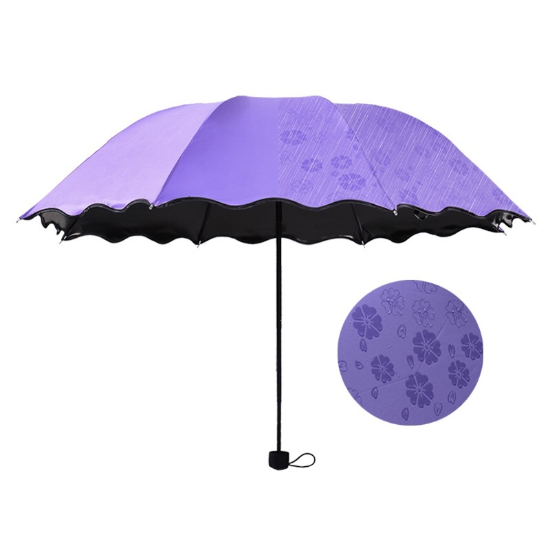工厂批发遇水开花变色创意晴雨伞折叠黑胶防晒遮阳太阳伞广告伞