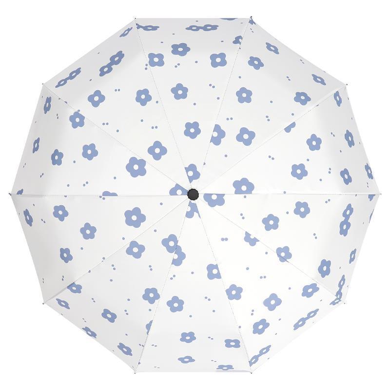 自动雨伞女小清新ins风花朵折叠学生黑胶防晒晴雨两用遮阳伞三折