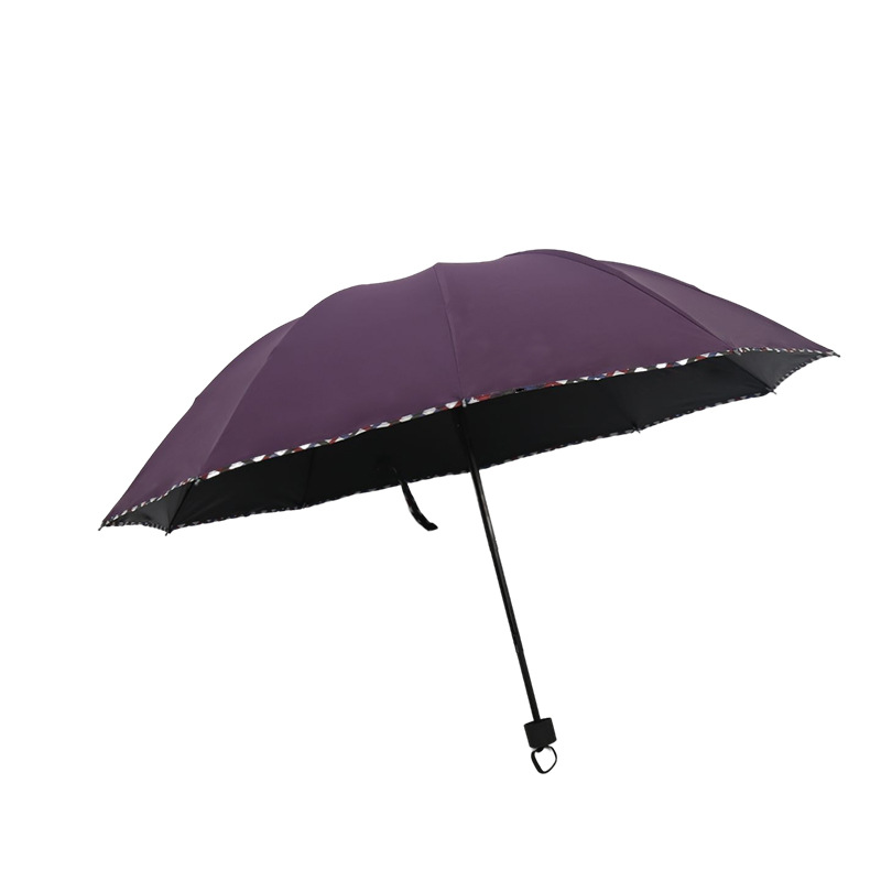 格子包边雨伞十骨防风雨伞三折晴雨两用伞折叠伞防晒太阳广告伞